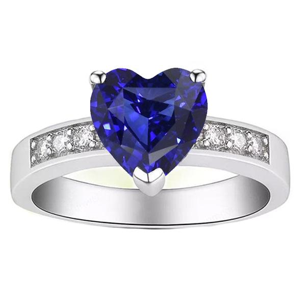 Blue Sapphire Diamond Ring Heart Cut Gemstone Gold 14K 2.50 Carats