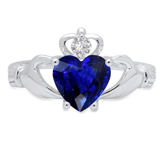 Blue Sapphire & Diamond Ring Heart Shaped 2.25 Carats White Gold 14K