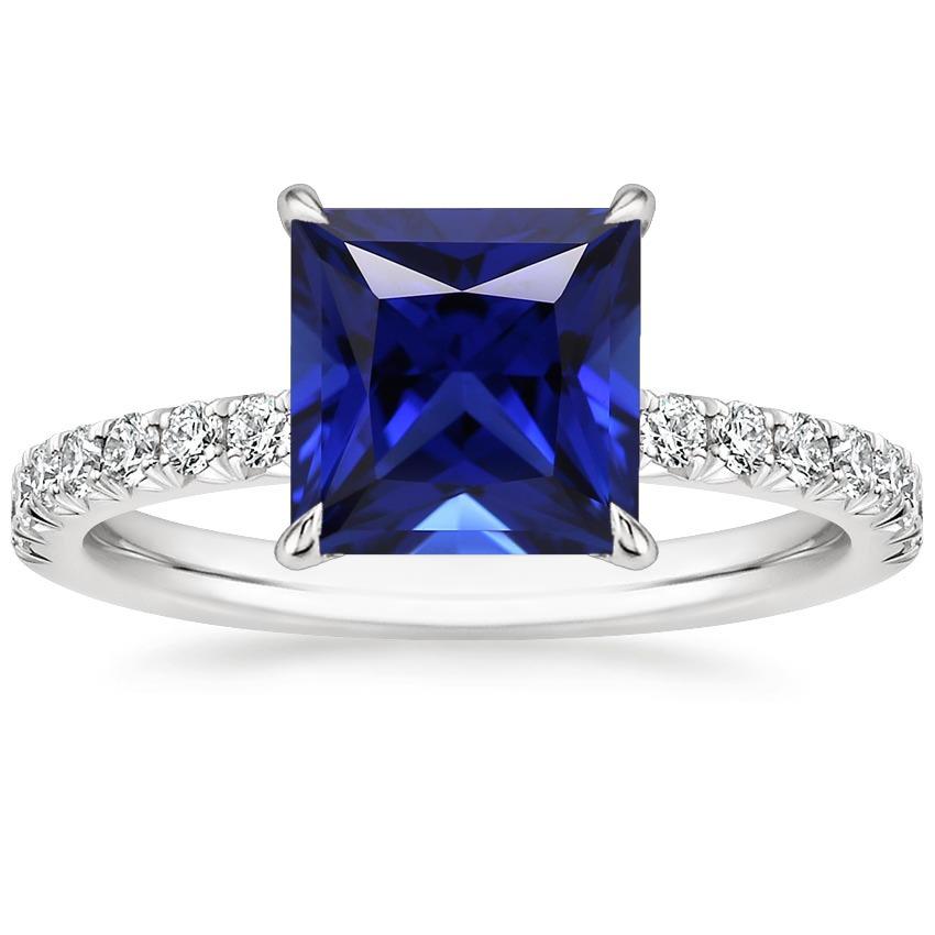 Blue Sapphire & Diamond Solitaire Accents Ring 5.50 Carat Princess Cut