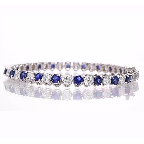 Blue Sapphire & Diamond Tennis Bracelet 8.40 Carats White Gold 14K