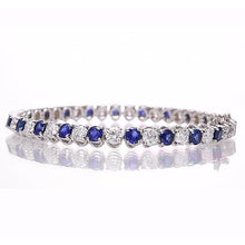 Blue Sapphire & Diamond Tennis Bracelet 8.40 Carats White Gold 14K