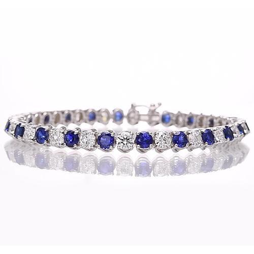 Blue Sapphire & Diamond Tennis Bracelet 8.40 Carats White Gold 14K