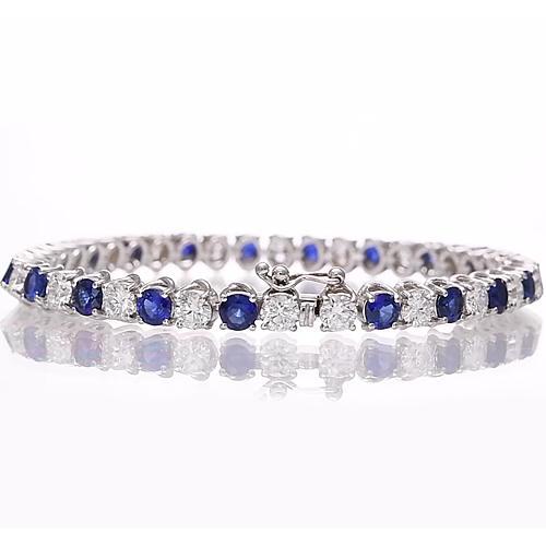 Blue Sapphire & Diamond Tennis Bracelet 8.40 Carats White Gold 14K