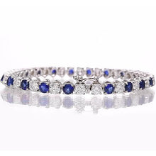 Blue Sapphire & Diamond Tennis Bracelet 8.40 Carats White Gold 14K