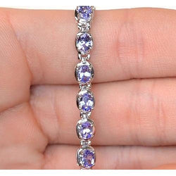 Blue Sapphire Diamond Tennis Bracelet Prong Set 18 Carats Jewelry