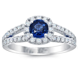 Blue Sapphire Natural Earth Mined Diamonds Round 3.50 Carats Jewellery Halo Gemstone Ring