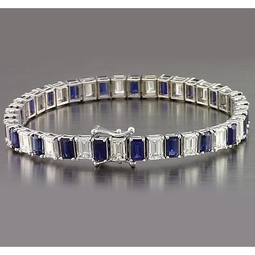 Blue Sapphire Emerald Cut Tennis Bracelet 12 Carats Jewelry New