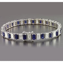 Blue Sapphire Emerald Cut Tennis Bracelet 12 Carats Jewelry New