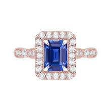 Blue Sapphire Engagement Ring 3 Carats Emerald Cut Rose Gold Milgrain