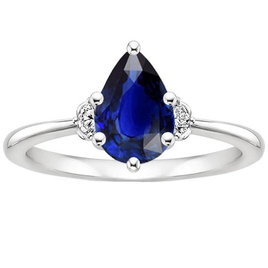 Blue Sapphire Engagement Ring 3 Stones Diamond Pear Cut 3.50 Carats