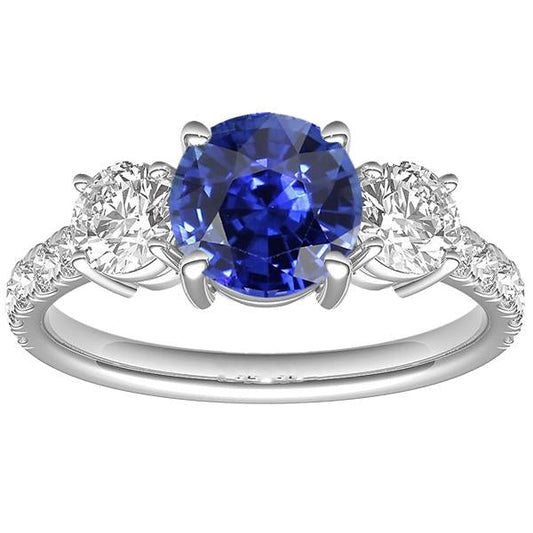Blue Sapphire Engagement Ring 4.50 Carats Round Brilliant Cut Diamonds