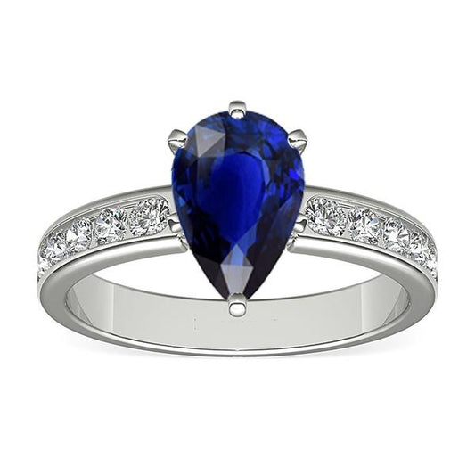 Blue Sapphire Engagement Ring Channel Set Diamond Accents 3.50 Carats