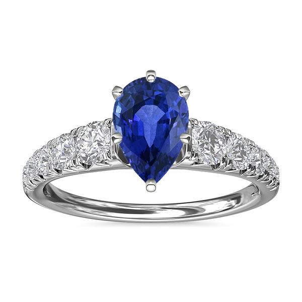 Blue Sapphire Engagement Ring Pear Shaped & Diamonds 3.50 Carats