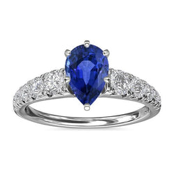 Blue Sapphire Engagement Ring Pear Shaped & Natural Earth Mined Diamonds 3.50 Carats
