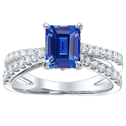 Blue Sapphire Engagement Ring Split Shank Round Diamonds 3.50 Carats