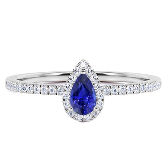 Blue Sapphire Engagement Ring Teardrop Style White Gold 2.50 Carats