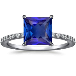 Blue Sapphire Engagement Ring With Pave Diamond Accents 6 Carats