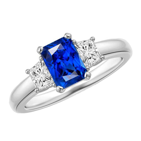 Blue Sapphire Gemstone Ring 2.50 Carats Sparkling Radiant Diamonds