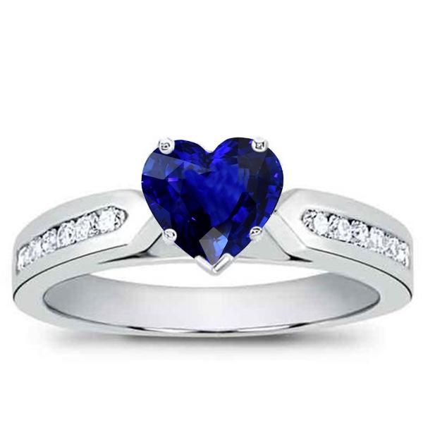 Blue Sapphire Gemstone Ring Heart & Round Diamonds 2.50 Carats Gold