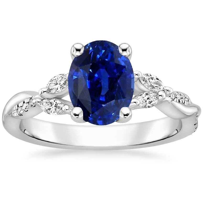 Blue Sapphire Gemstone Ring With Marquise & Round Accents 4.50 Carats
