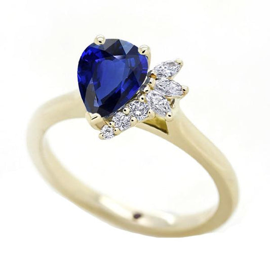 Blue Sapphire Gemstone Ring With Round & Marquise Accents 2.50 Carats