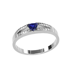 Blue Sapphire Gemstone Trillion Cut Ring 1 Carat Split Shank Diamonds