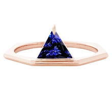 Blue Sapphire Gemstone Trillion Ring 14K Rose Gold 1 Carat Jewelry