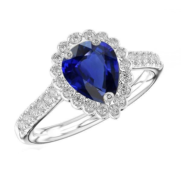 Blue Sapphire Halo Engagement Ring & Round Diamonds 3.50 Carats