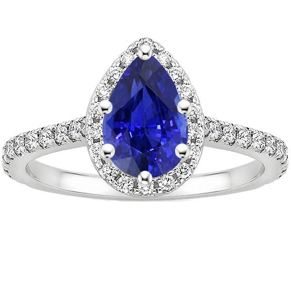 Blue Sapphire Halo Engagement Ring White Gold Accents 5.50 Carats