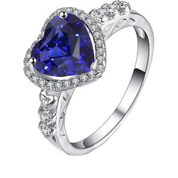 Blue Sapphire Halo Heart Cut Ring & Round Diamonds 3.50 Carats