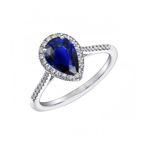 Blue Sapphire Halo Pear Shaped Ring & Diamonds 3.50 Carats