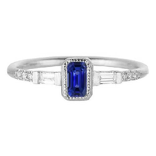 Blue Sapphire Halo Ring With Baguette & Round Diamonds 1.50 Carats