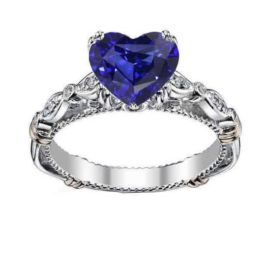 Blue Sapphire Heart Gemstone Ring 2.50 Carats Antique Style Jewelry
