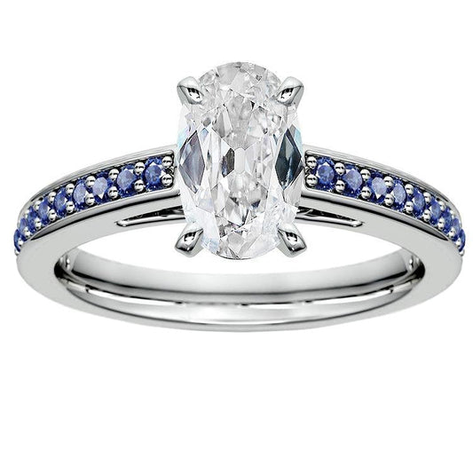 Blue Sapphire Old Cut Oval Diamond Ring 7 Carats Jewelry