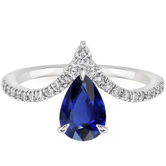 Blue Sapphire Ring Enhancer Pear & Round Diamond 4.50 Carats Gold 14K