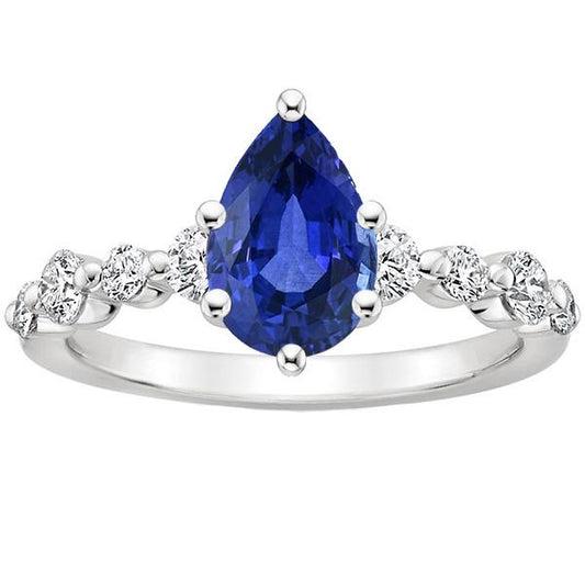 Blue Sapphire & Round Diamond Engagement Ring With Accents 4.25 Carats