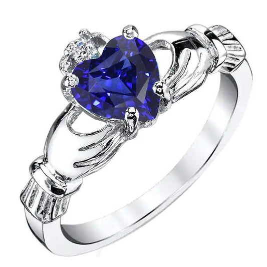 Blue Sapphire & Round Diamond Ring 2.75 Carats White Gold Jewelry
