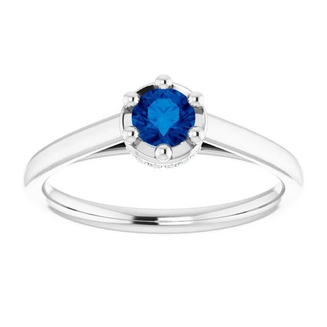 Blue Sapphire Round Ring Prong Style 1.25 Carats White Gold 14K