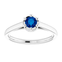 Blue Sapphire Round Ring Prong Style 1.25 Carats White Gold 14K