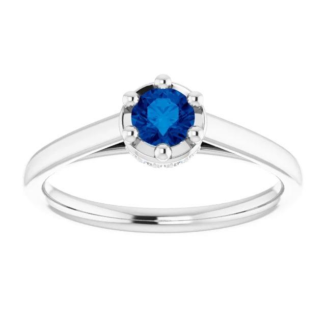 Blue Sapphire Round Ring Prong Style 1.25 Carats White Gold 14K