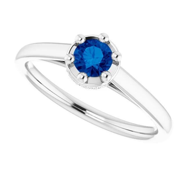 Blue Sapphire Round Ring Prong Style 1.25 Carats White Gold 14K