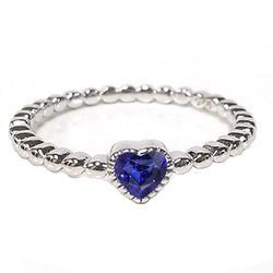 Blue Sapphire Solitaire Bezel Set Heart Ring 1 Carat Beaded Style
