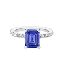 Blue Sapphire Solitaire Emerald Ring With Accents 3 Carats Gold
