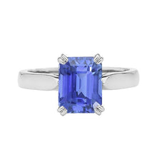 Blue Sapphire Solitaire Engagement Emerald Ring 2 Carats Prong Set