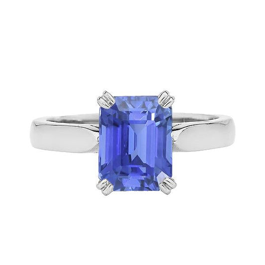 Blue Sapphire Solitaire Engagement Emerald Ring 2 Carats Prong Set