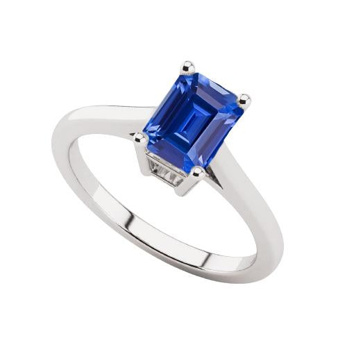 Blue Sapphire Solitaire Ring 2 Carats Basket Set Emerald Cut Jewelry