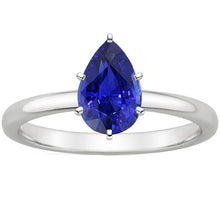 Blue Sapphire Solitaire Ring 4 Carats Gemstone White Gold 14K