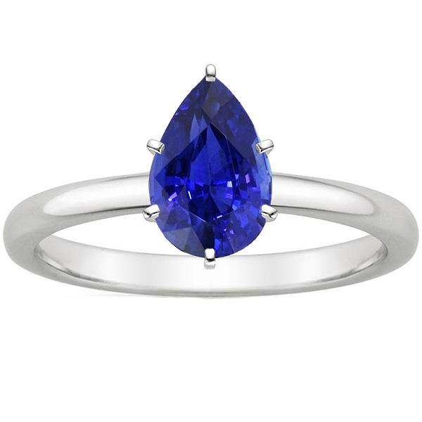 Blue Sapphire Solitaire Ring 4 Carats Gemstone White Gold 14K