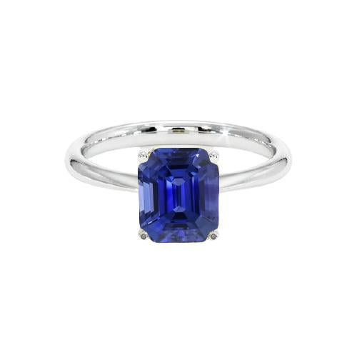 Blue Sapphire Solitaire Ring Emerald Cut 1.50 Carats White Gold