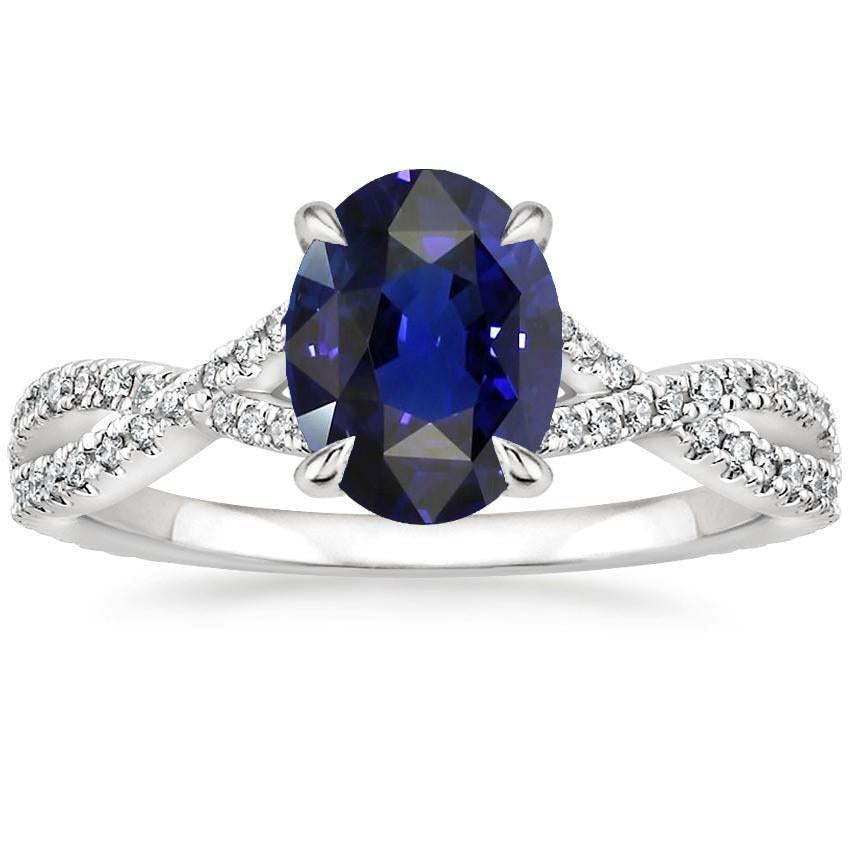 Blue Sapphire Solitaire Ring Infinity Style With Accents 5 Carats Gold